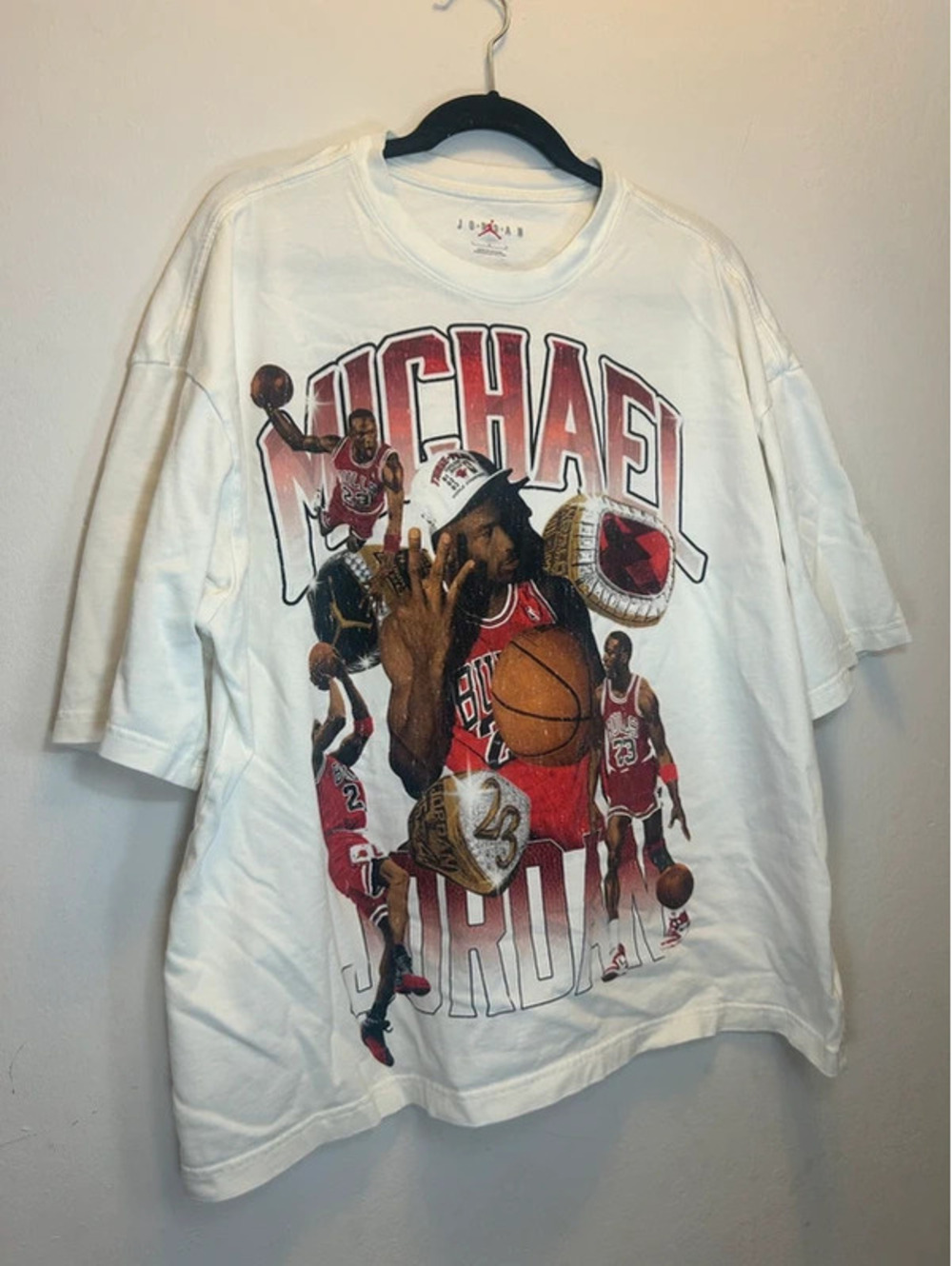 Air Jordan White Flight Essentials Michael Jordan Oversized Print Tee Shirt